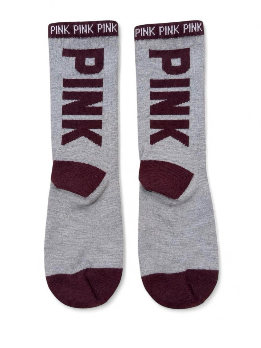 PINK Victoria’s Secret Gray & Burgundy Crew Socks